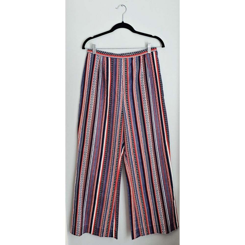 Vintage 60s Red White And Blue Wide Leg Striped Cotton Denim Jeans